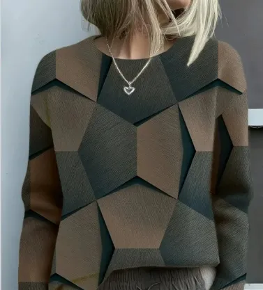 3D Digital Print Flannel Christmas Women's Round Neck Sweatshirt Autumn Winter - Czyl35