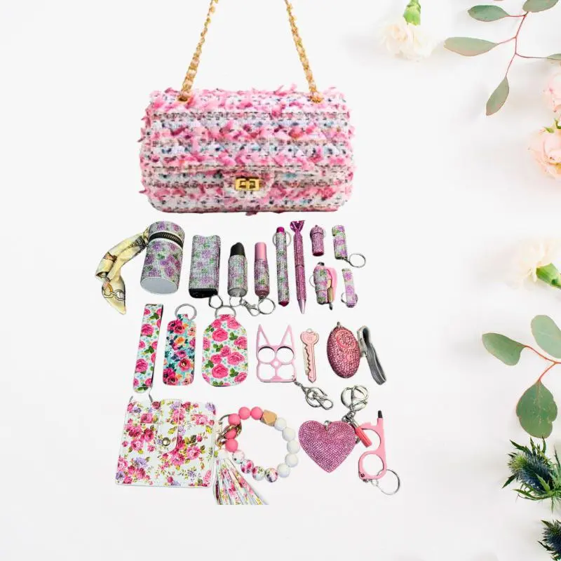 Valentine's Day Rose Crossbody Bag Safety Keychain Set