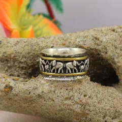 Men's European And American Minimalist Retro Elephant Pattern Ring - Gold - View 1