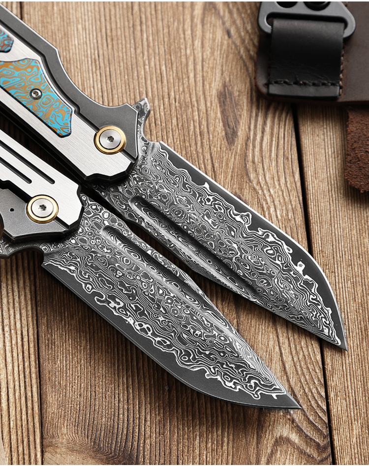 Damascus Steel Folding Knife, Outdoor Survival Knife