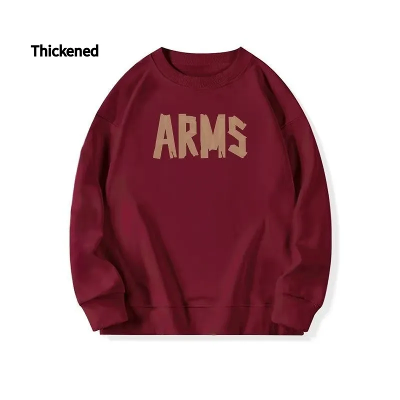 Women's Round Neck Sweatshirt, Non-pilling, Fleece-lined And Thickened Top - Wine Red Thickened