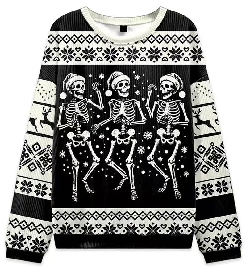 Christmas Cat Hat Snowflake Print Women's Round Neck Sweatshirt - Black