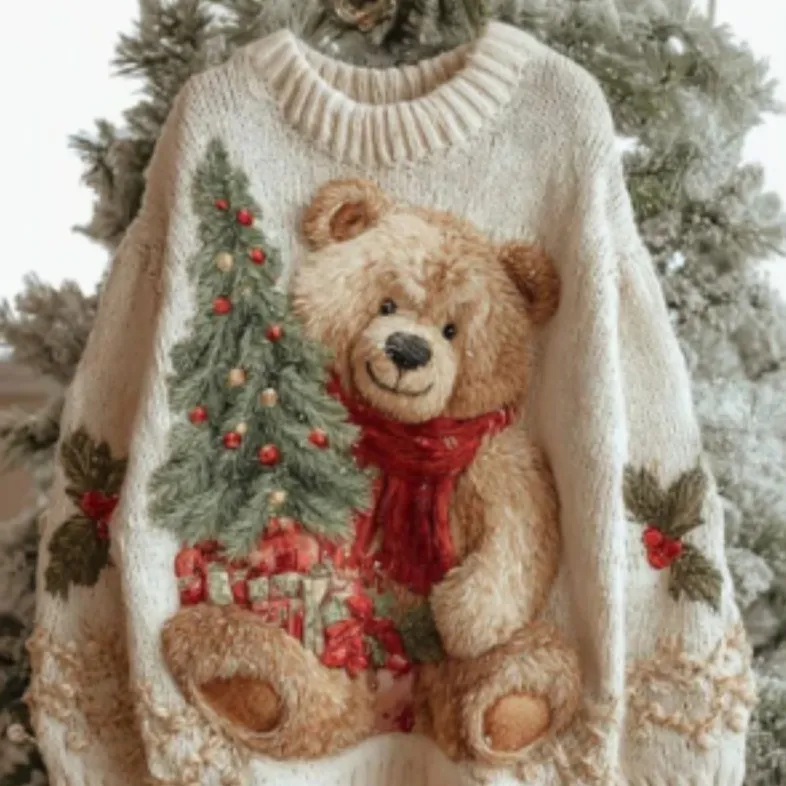 3D Digital Printing Pattern Christmas Women's Flannel Sweater - White