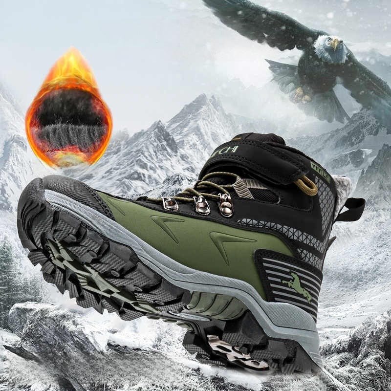 Winter Fleece-Lined Thickened Leather And Fur-Lined Children's Snow Boots