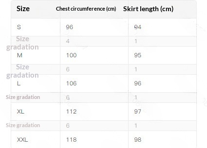Dress size chart