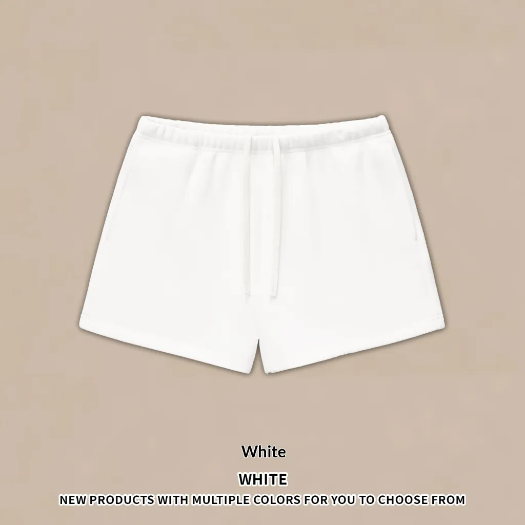 Half-high Neck American Fleece Sweatshirt Shorts Set - White Shorts