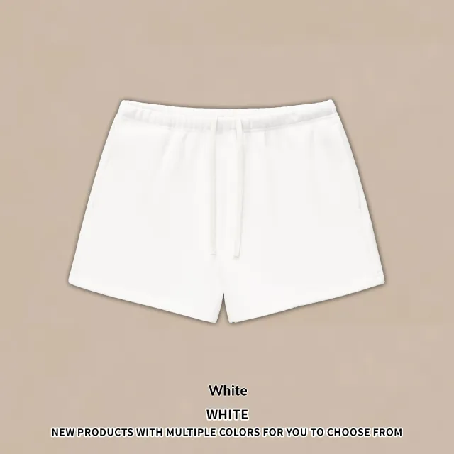Half high Neck American Fleece Sweatshirt Shorts Set White Shorts - Shop at LoveMi