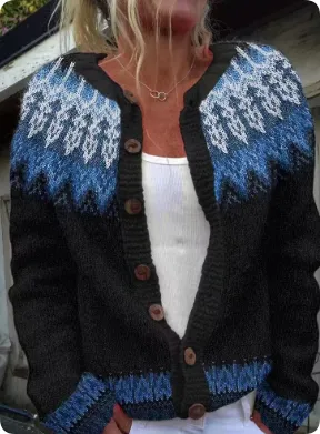 Cardigan Color blocked Loose fitting Fashionable Knitwear 8968Blue - Shop at LoveMi