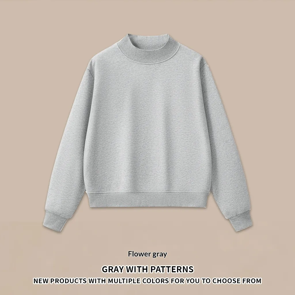Half-high Neck American Fleece Sweatshirt Shorts Set - Gray