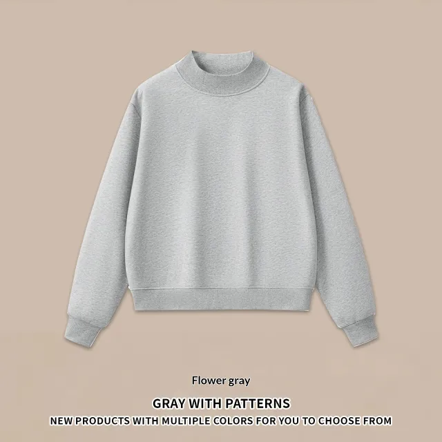 Half high Neck American Fleece Sweatshirt Shorts Set Gray - Shop at LoveMi