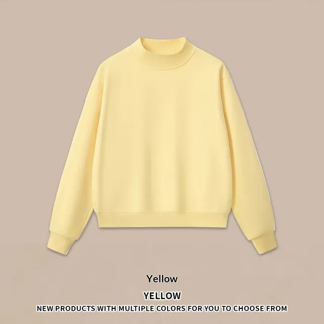Half high Neck American Fleece Sweatshirt Shorts Set Yellow - Shop at LoveMi