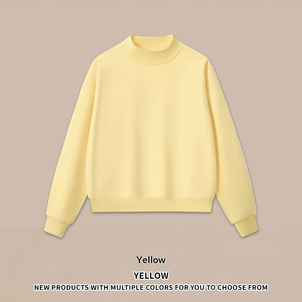 Half-high Neck American Fleece Sweatshirt Shorts Set - Yellow