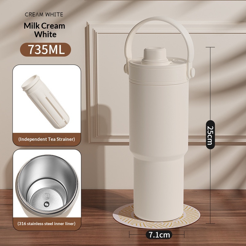 Ceramic Inner Liner Insulated Large Capacity Hand held Straw Cup Ivory White 316 Liner - Shop at LoveMi