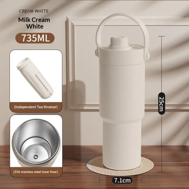 Ceramic Inner Liner Insulated Large Capacity Hand held Straw Cup Ivory White 316 Liner - Shop at LoveMi