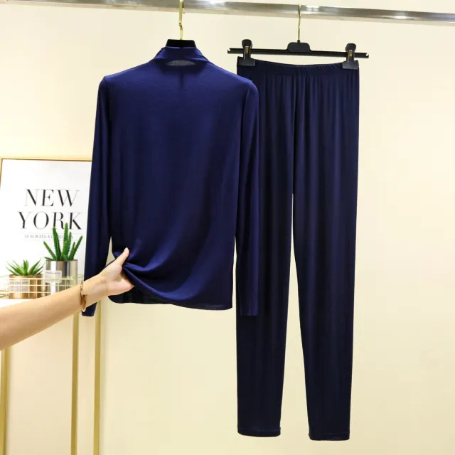 Long Sleeve Modal Semi high Neck Base Set Navy Blue - Shop at LoveMi