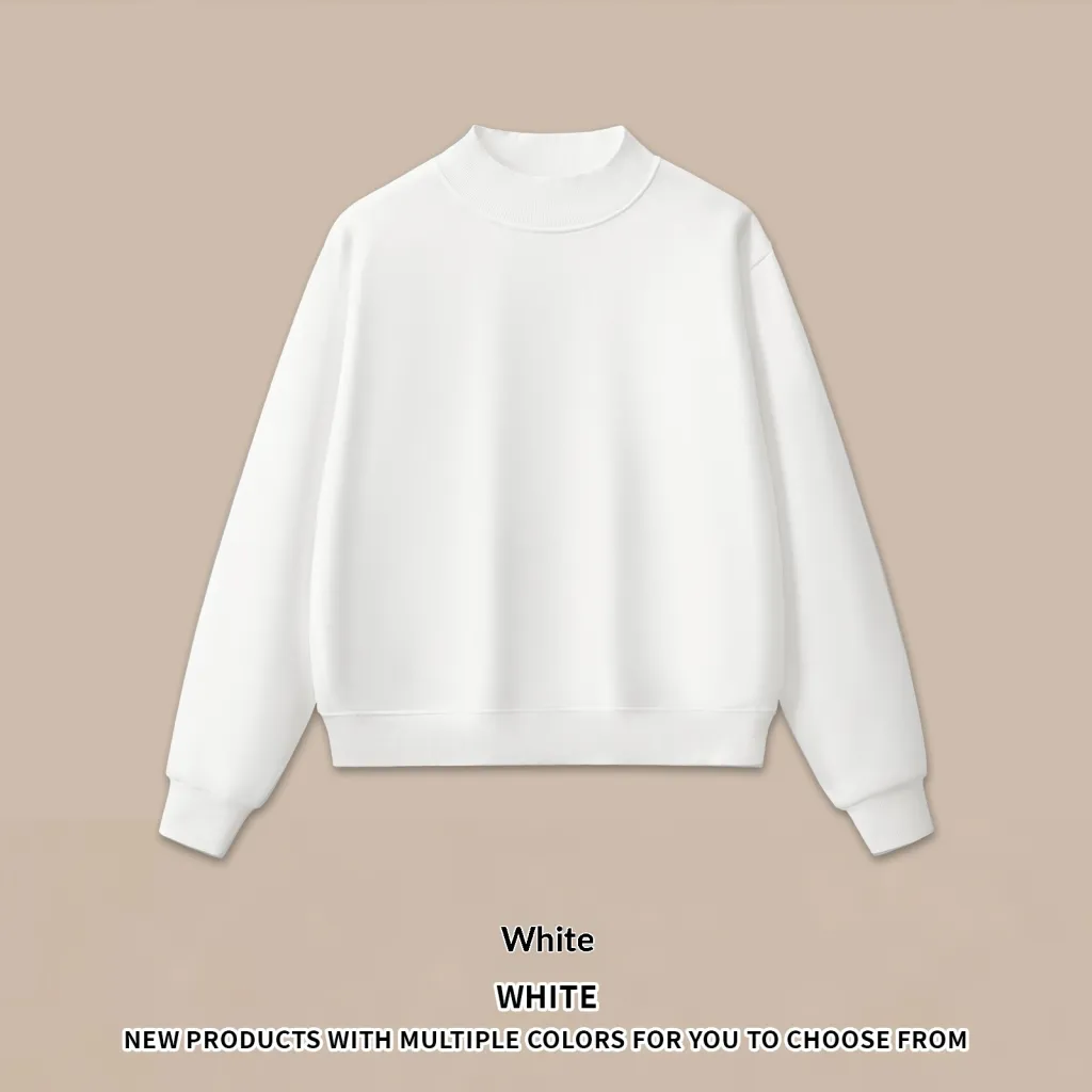 Half-high Neck American Fleece Sweatshirt Shorts Set - White