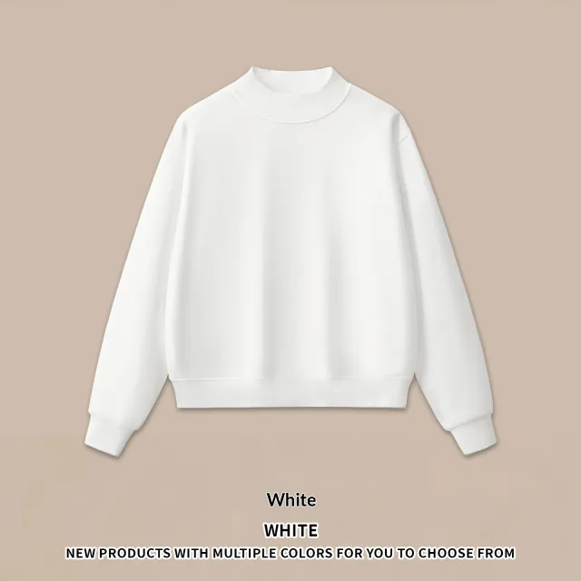 Half high Neck American Fleece Sweatshirt Shorts Set White - Shop at LoveMi