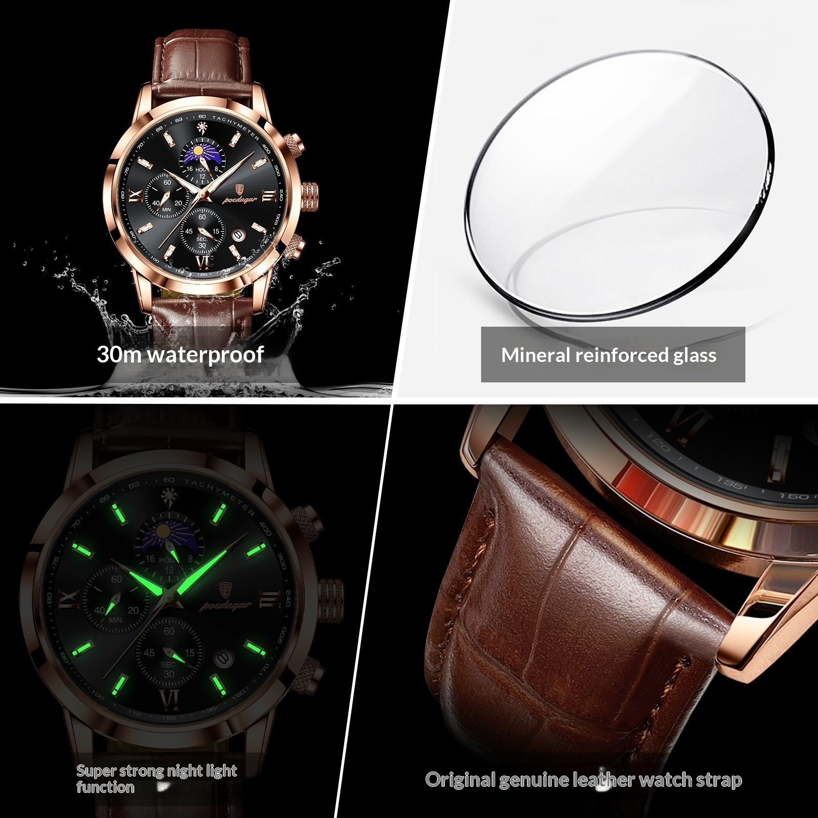 Moon phase Multi Function Quartz watch for Men