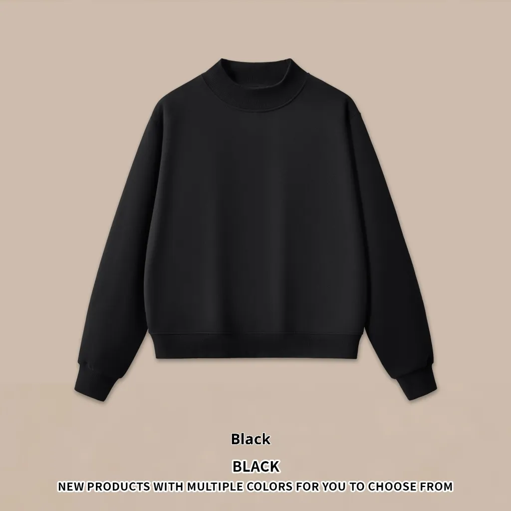 Half-high Neck American Fleece Sweatshirt Shorts Set - Black