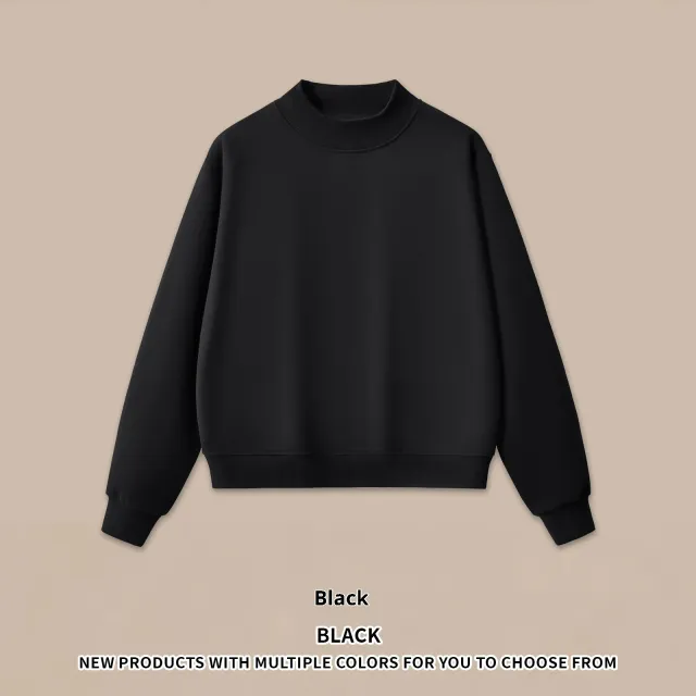 Half high Neck American Fleece Sweatshirt Shorts Set Black - Shop at LoveMi