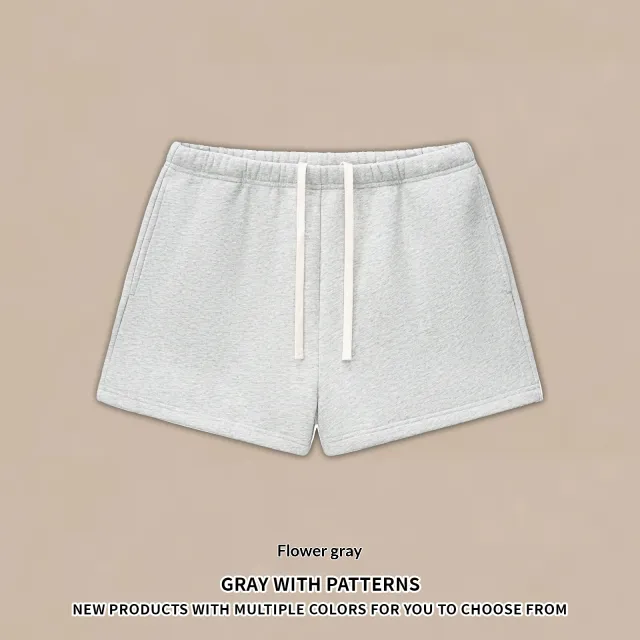 Half high Neck American Fleece Sweatshirt Shorts Set Flower Gray Shorts - Shop at LoveMi
