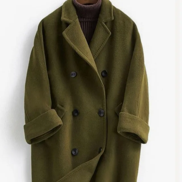 Women's Double faced Wool Long Loose Slim Wool Coat Army Green - Shop at LoveMi