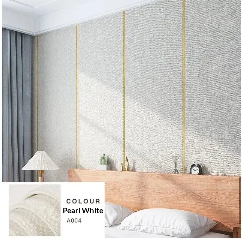 Self adhesive Wall Covering Thickened Linen Texture Bedroom Headboard Wallpaper Beige White 65Cmx2.8M - Shop at LoveMi