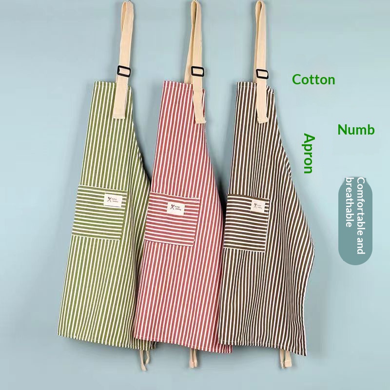 Linen stripe apron, breathable kitchen apron for chores