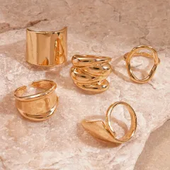 Five-piece European And American Metal Open Ring Set - Gold - View 1