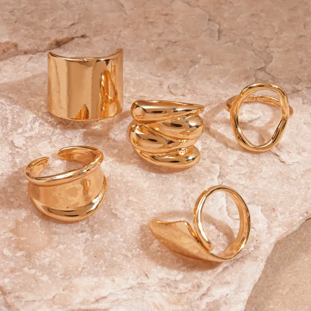 Five piece European And American Metal Open Ring Set Gold - Shop at LoveMi