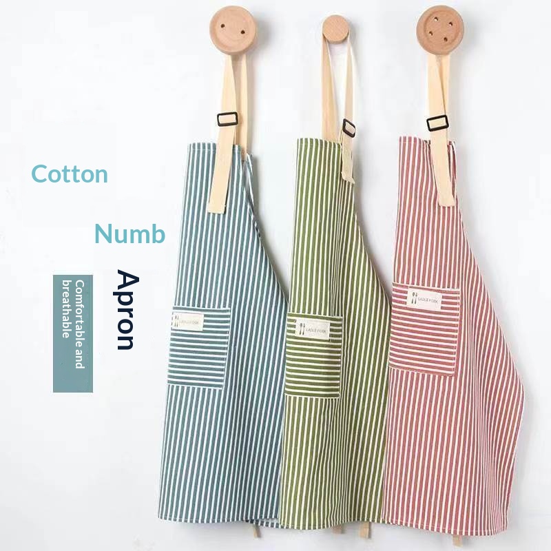 Linen stripe apron, breathable kitchen apron for chores