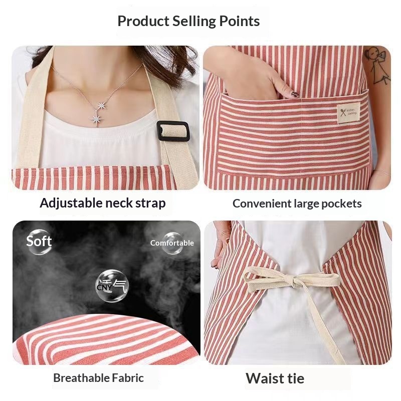 Linen stripe apron, breathable kitchen apron for chores