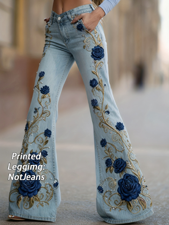 Comfortable And Simple Women's Wide-leg Pants, Floral Print Trousers