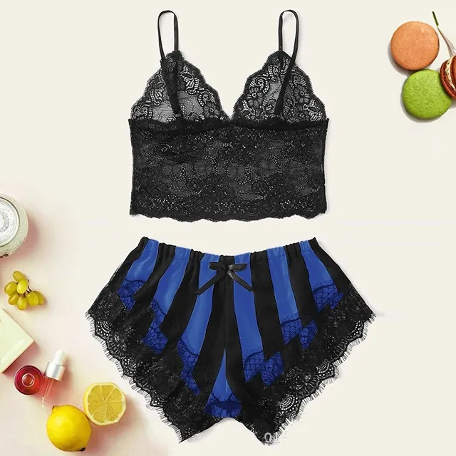 Women's Lace Home Striped Underwear Set Blue - Shop at LoveMi