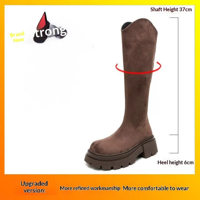 Women's Solid Color Versatile Wide leg High elasticity Boots Brown - Shop at LoveMi