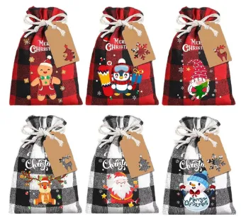 New Christmas Packaging Bag Cotton Rope Linen Drawstring - Set5