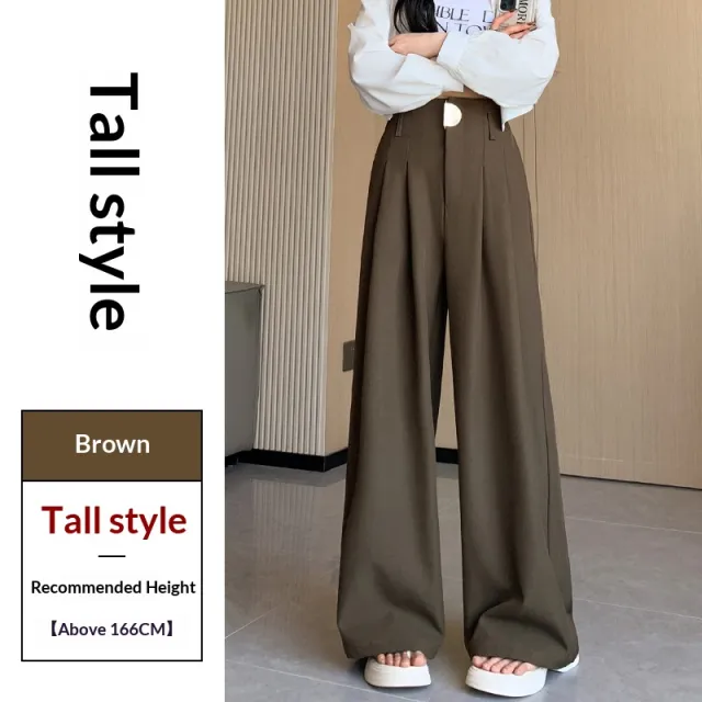 Women's Wide leg Pants High waisted Draped Loose Slim fit Casual Straight Coffee Color Tall Style - Shop at LoveMi