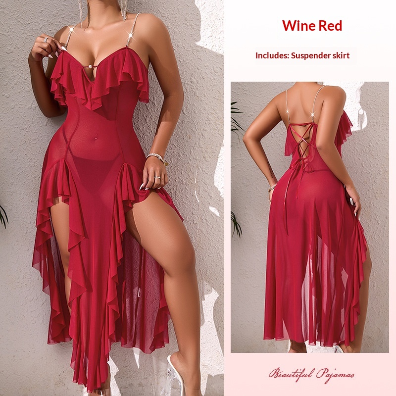 Sheer Temptation Backless Elegant Evening Gown Wine - Shop at LoveMi