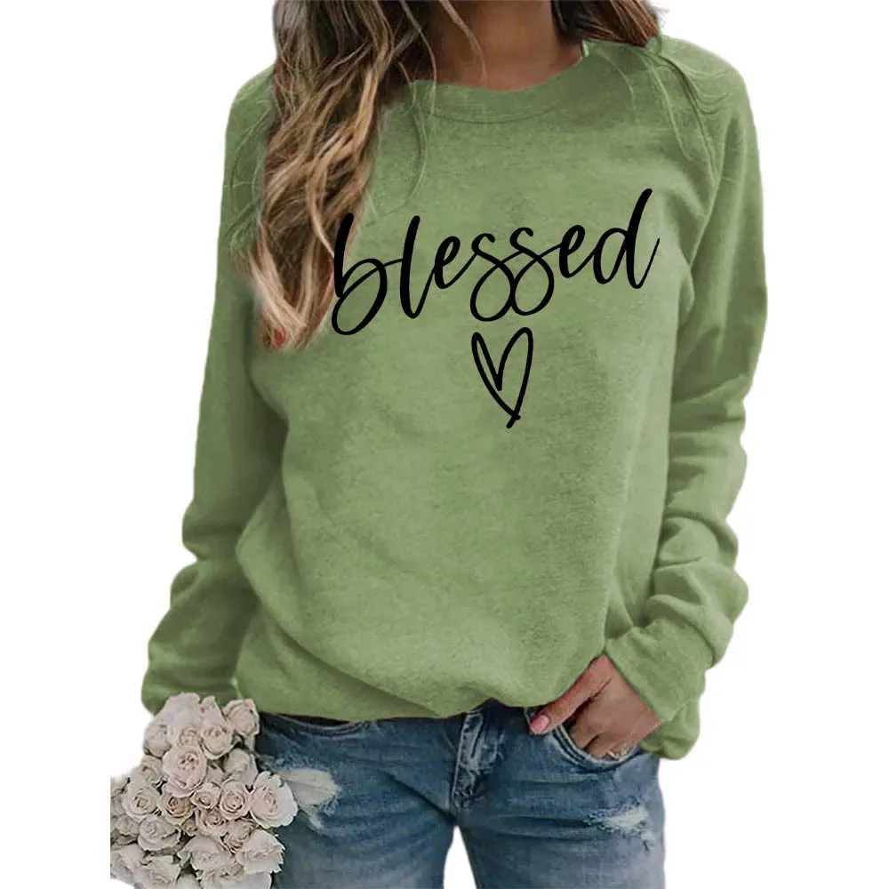 Love Print Round Neck Women's Top - Olive Green