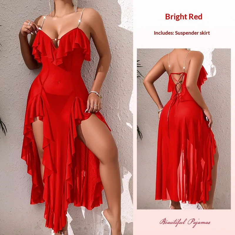Sheer Temptation Backless Elegant Evening Gown - Red