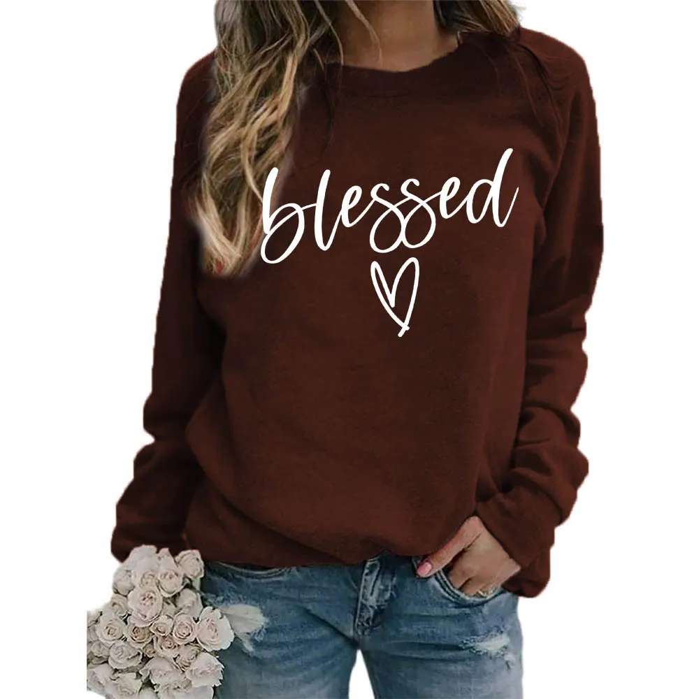 Love Print Round Neck Women's Top - Brown