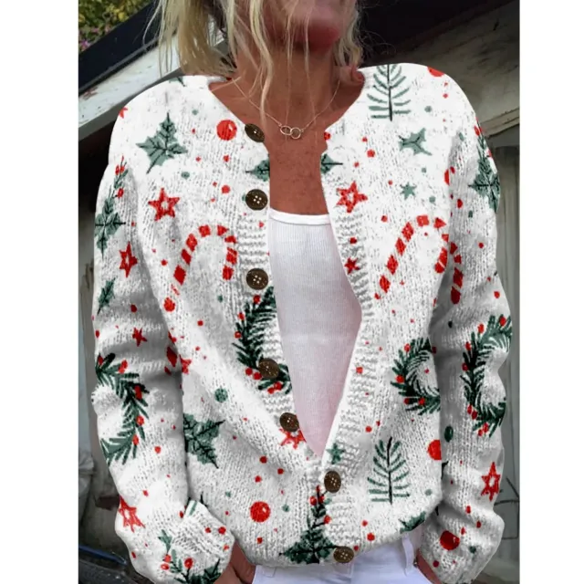 Round Neck Sweater Christmas Button Cardigan Long Sleeve Sweater Sh1002408802 - Shop at LoveMi