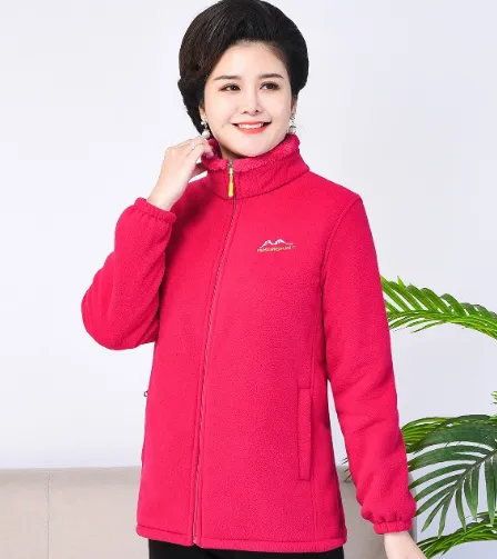 Middle aged And Elderly Thickened Fleece Hooded Sweatshirt Rose Red - Shop at LoveMi