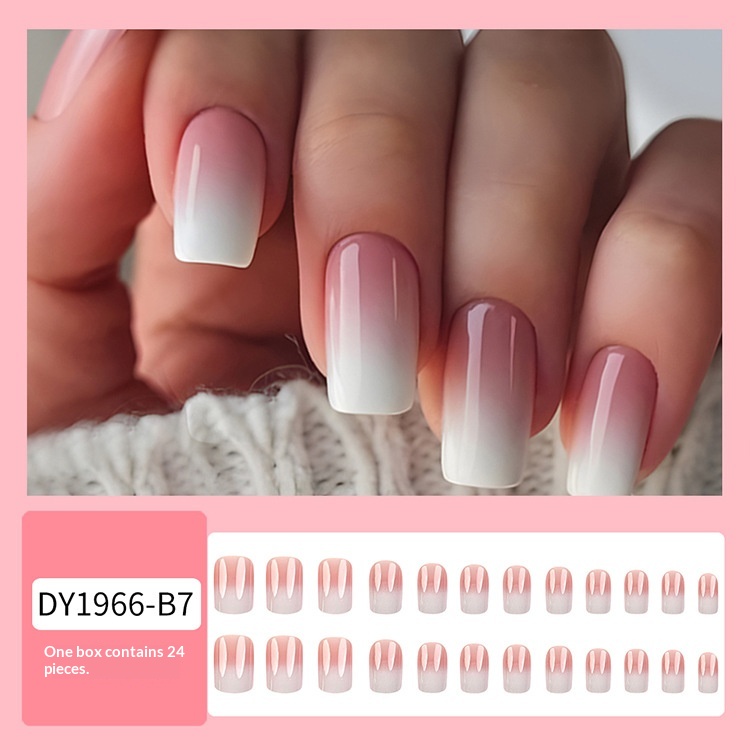 Simple Pink And White Gradient Detachable Nail Art 6