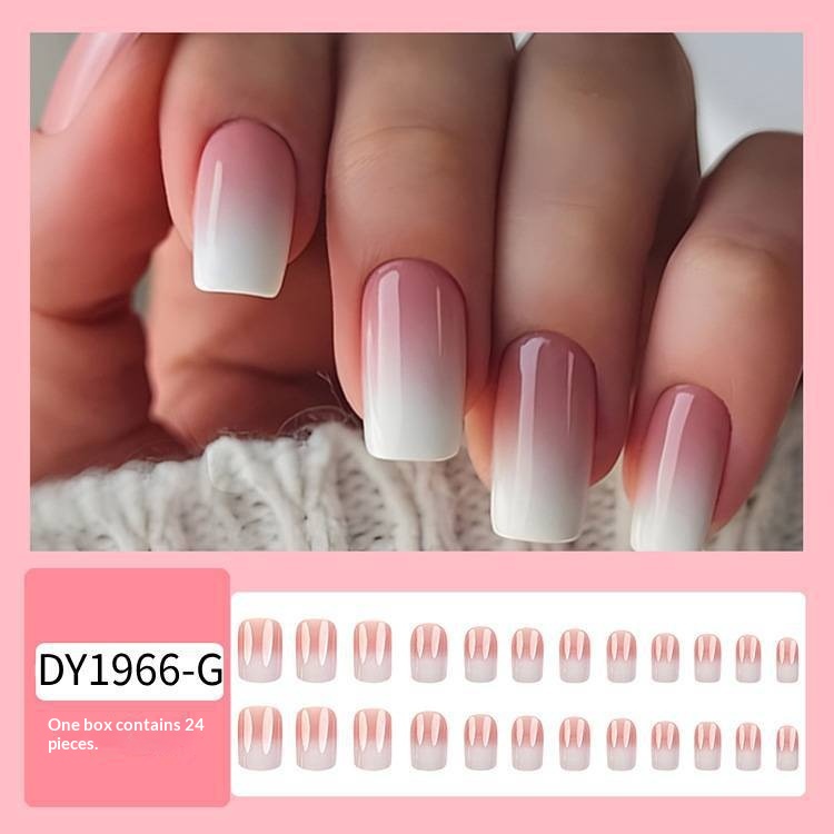 Simple Pink And White Gradient Detachable Nail Art 7