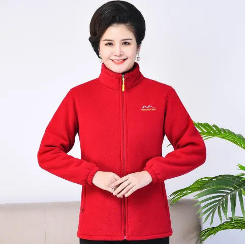 Middle aged And Elderly Thickened Fleece Hooded Sweatshirt Bright Red - Shop at LoveMi