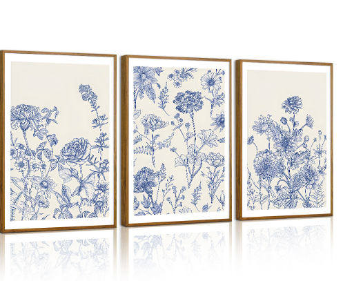 3 Piece Set Bohemian Flower Wall Art