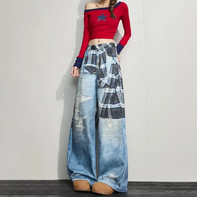 High Street Wide leg Loose Couple Casual Pants Blue - Shop at LoveMi