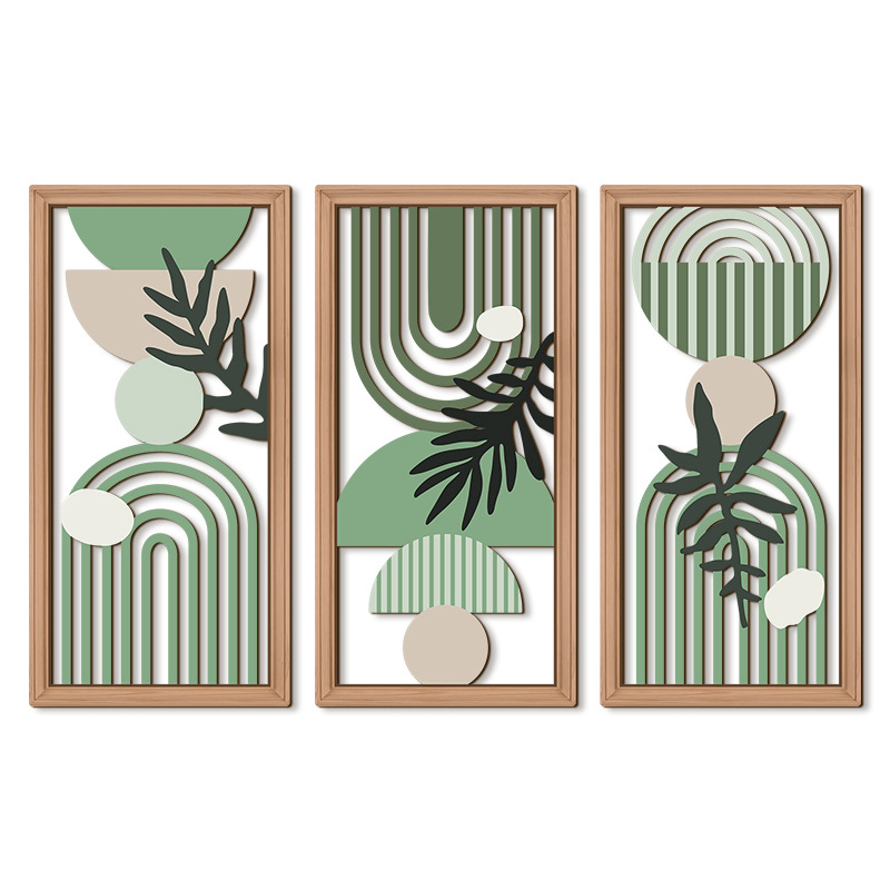 Boho Carved Wooden Hollow Wall Plant Art 3 Piece Set