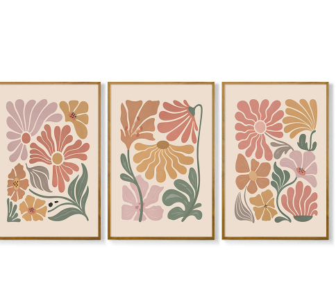 3 Piece Set Bohemian Flower Wall Art